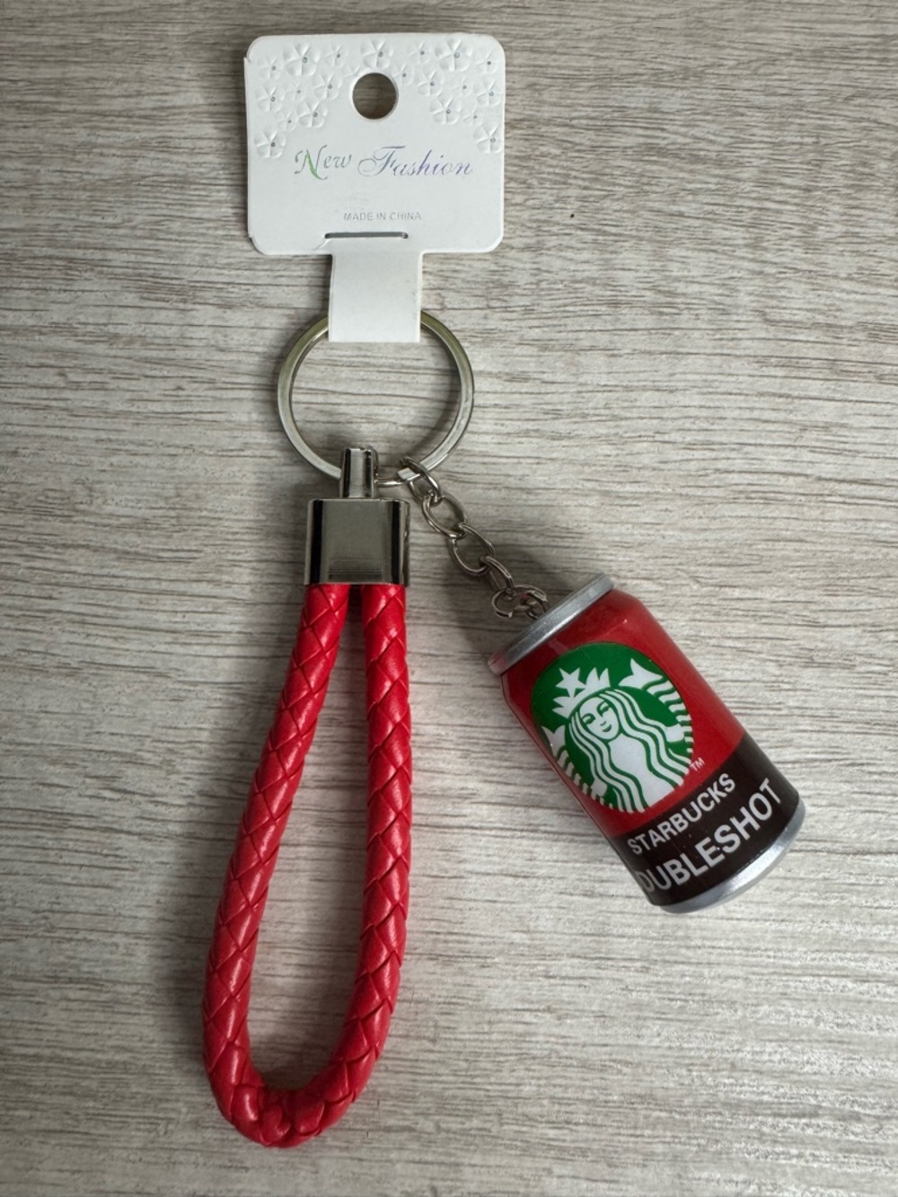 Starbucks Red Doubleshot Can Keychain with Red Braided Loop